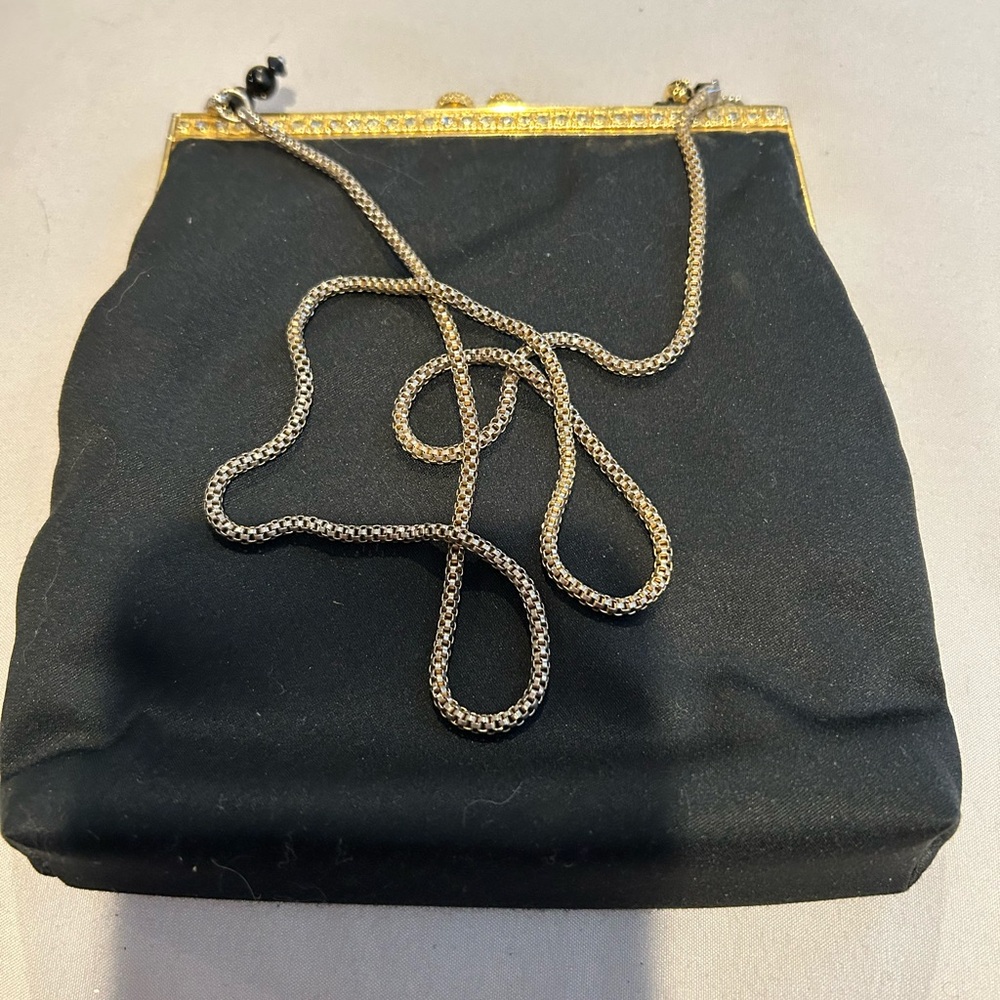 Vintage Small Fabric Elegant Black Evening Bag with Gold Accents